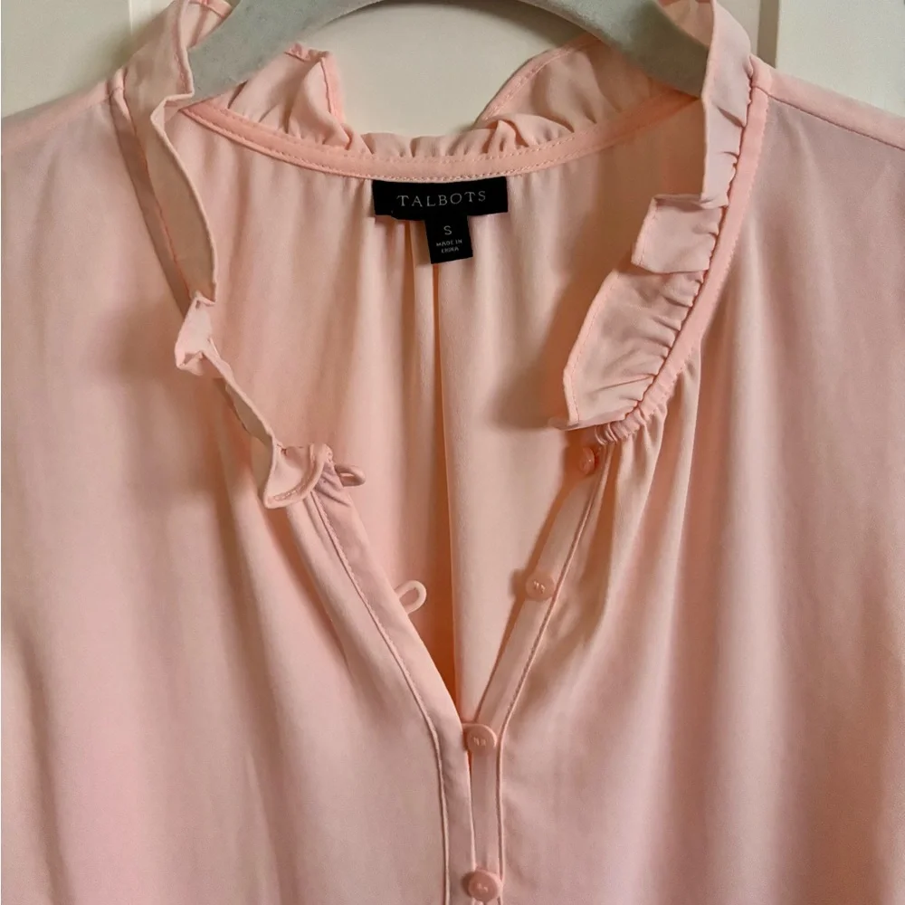 Talbots Soft Pink Ruffled Neck Popover Blouse - Picture 5 of 6